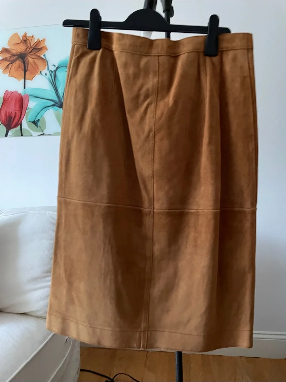 Coach Camel Suede Button-Front Midi Skirt